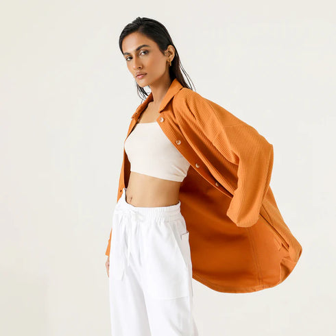 OVERSIZE BUTTON DOWN WAFFLEKNIT SHIRT